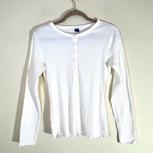 Old Navy Henley Sz Medium White Lettuce Hem Elena Gilbert TVD Y2K Bella Swan